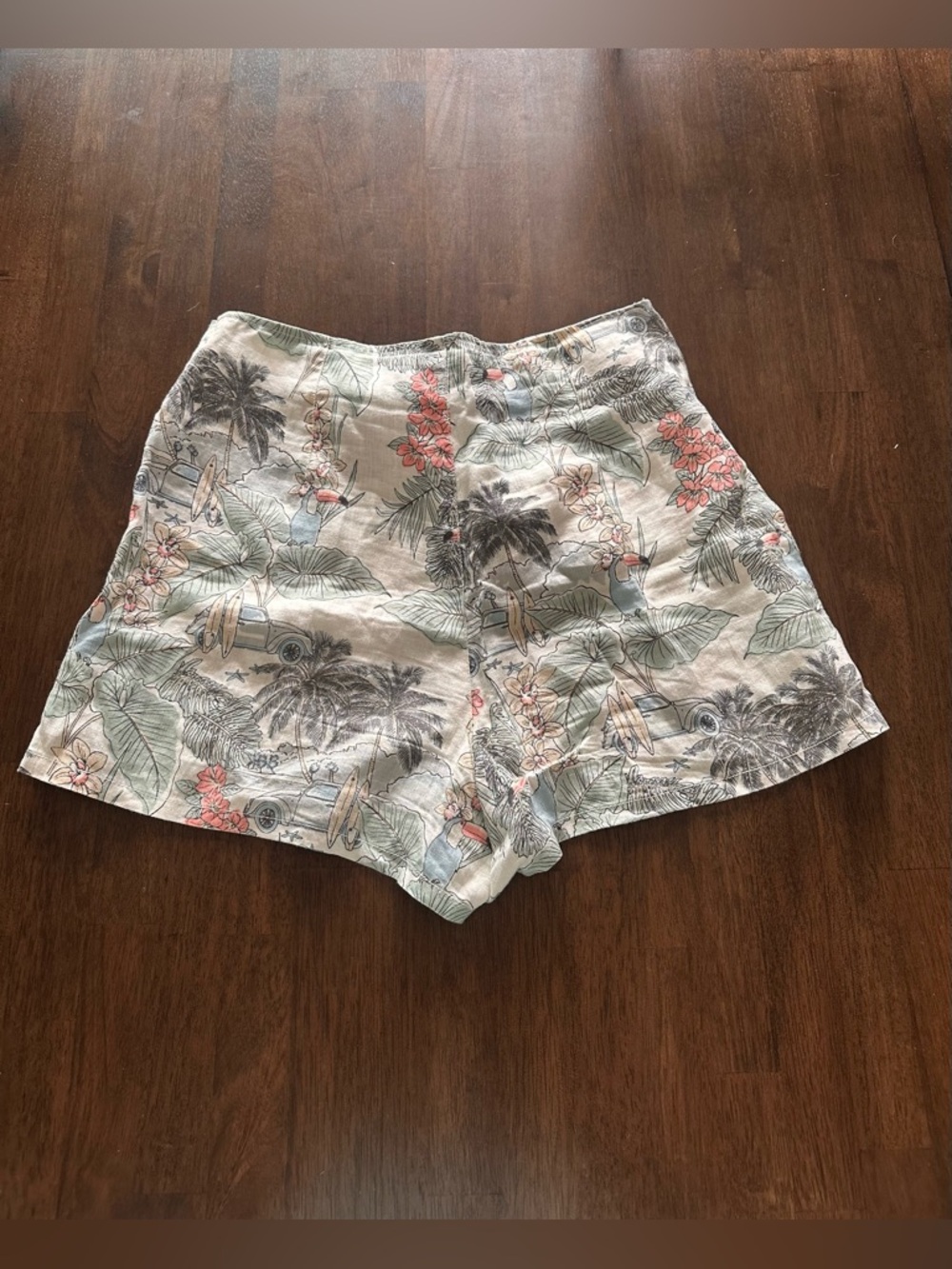 Artisan NY Tropical Print Tie Waist Linen Shorts Beach Vacation Women’s Size 6 - Picture 5 of 8